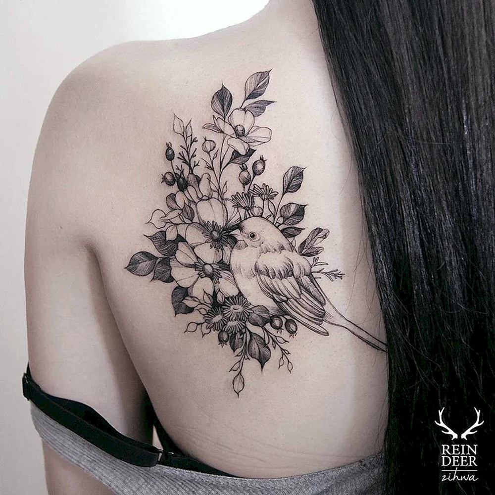 Birds and Flowers Tattoo