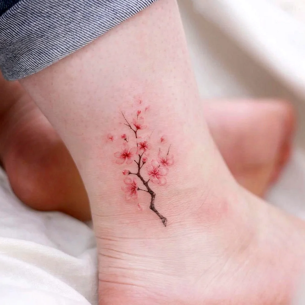 Cherry Blossoms Tattoo Ankle