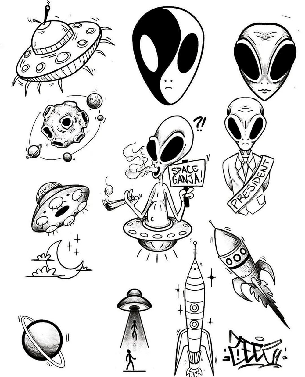 Эскизы татуировок инопланетян