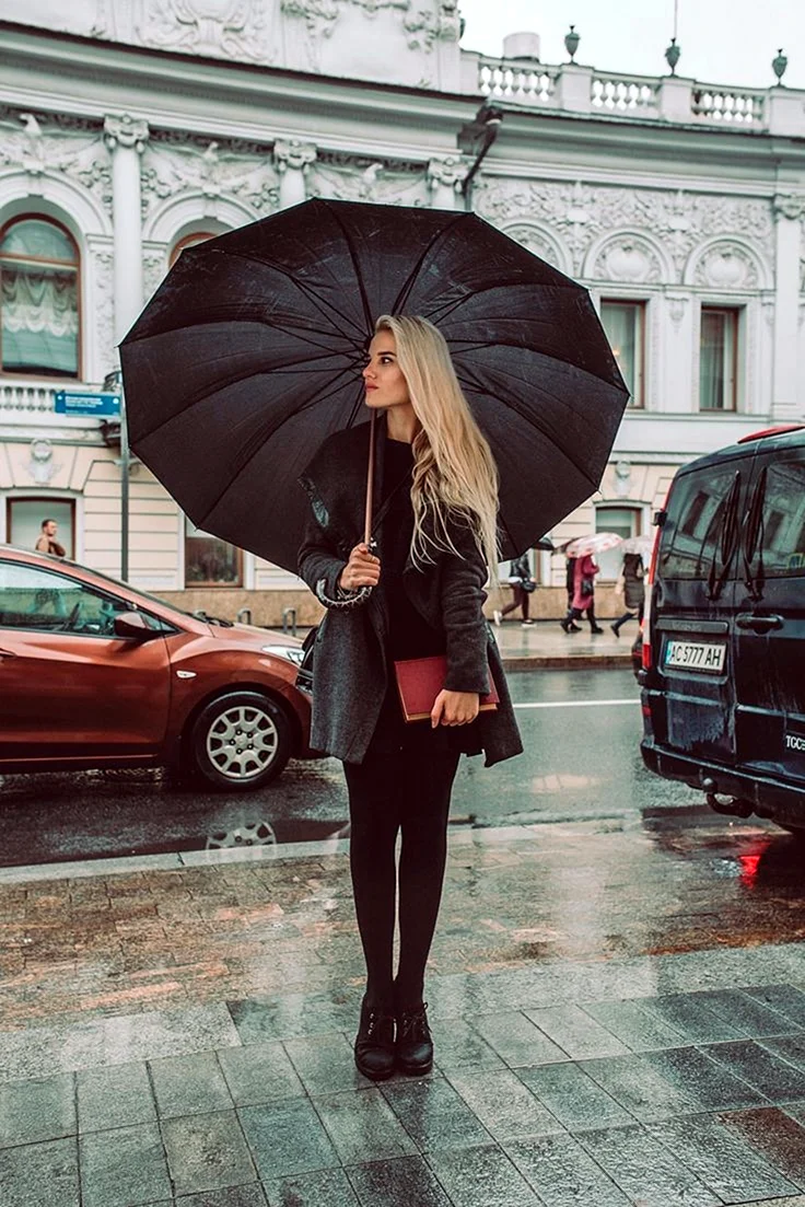 Female in Rain with Umbrella