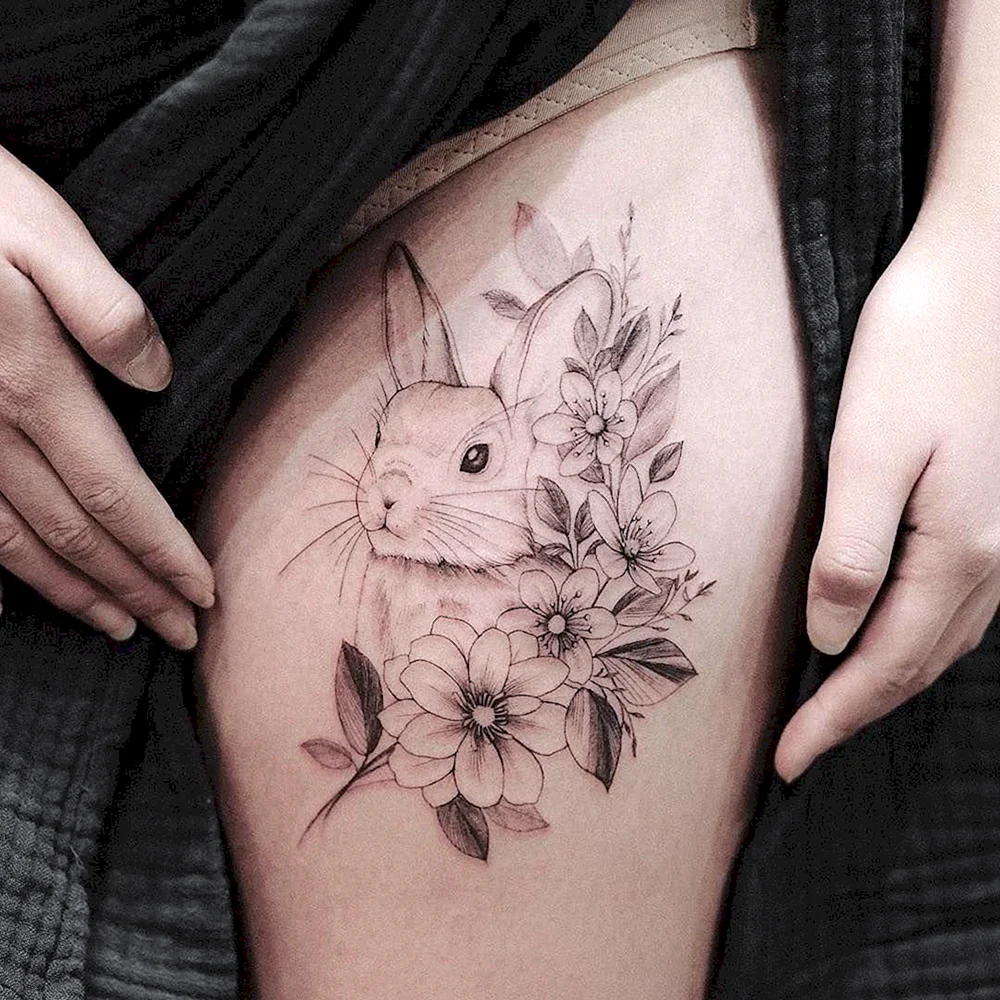 Flowers Bunny Tattoo