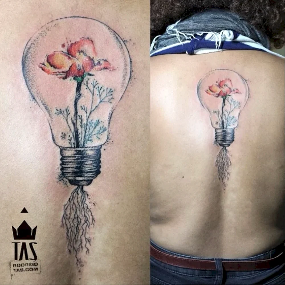 Flowers lightbulb Tattoo Designs