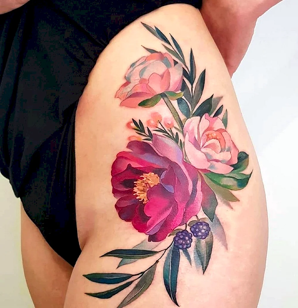 Flowers Tattoo Peony thigh