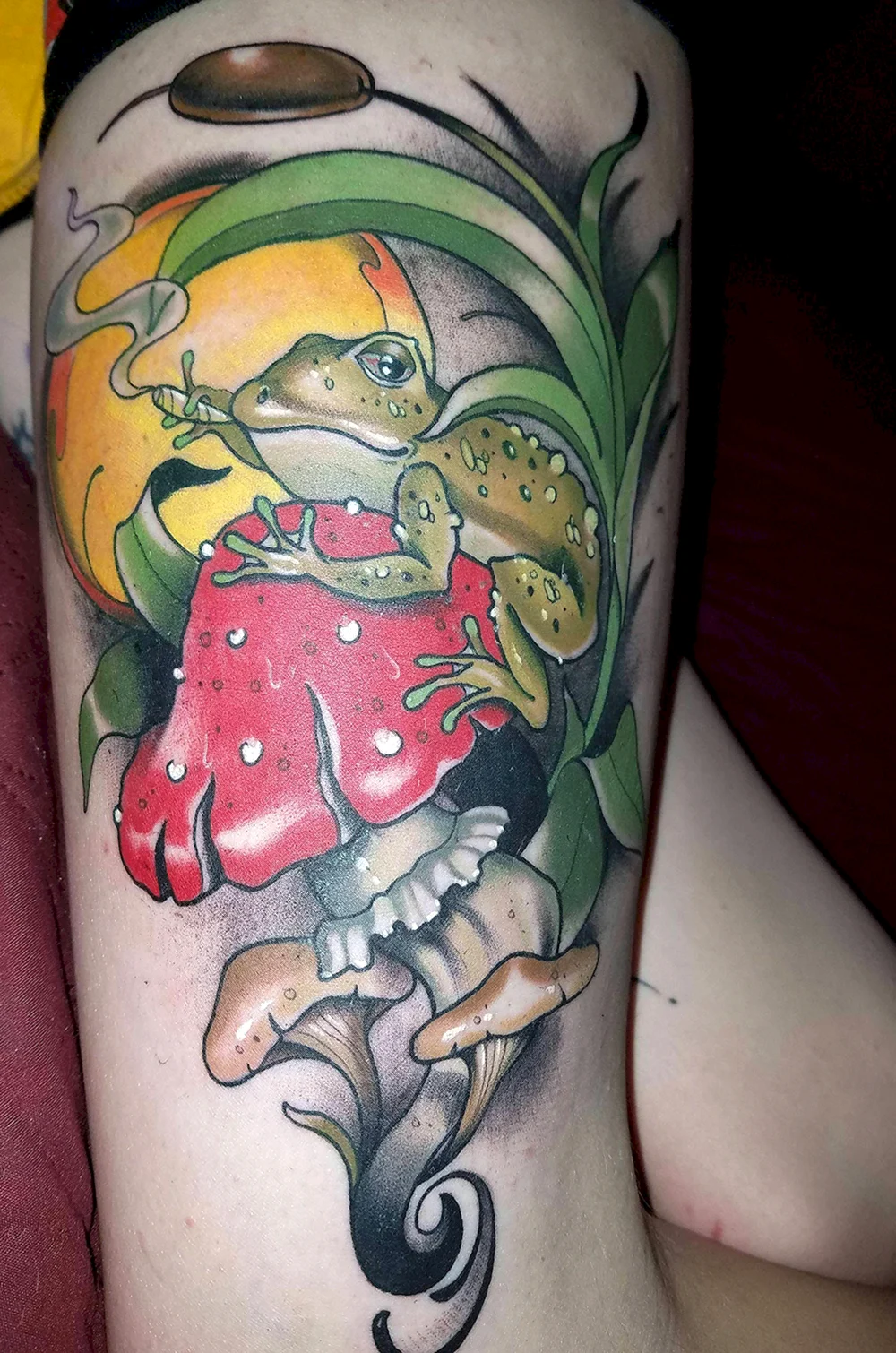 Frog on Mushroom Tattoo
