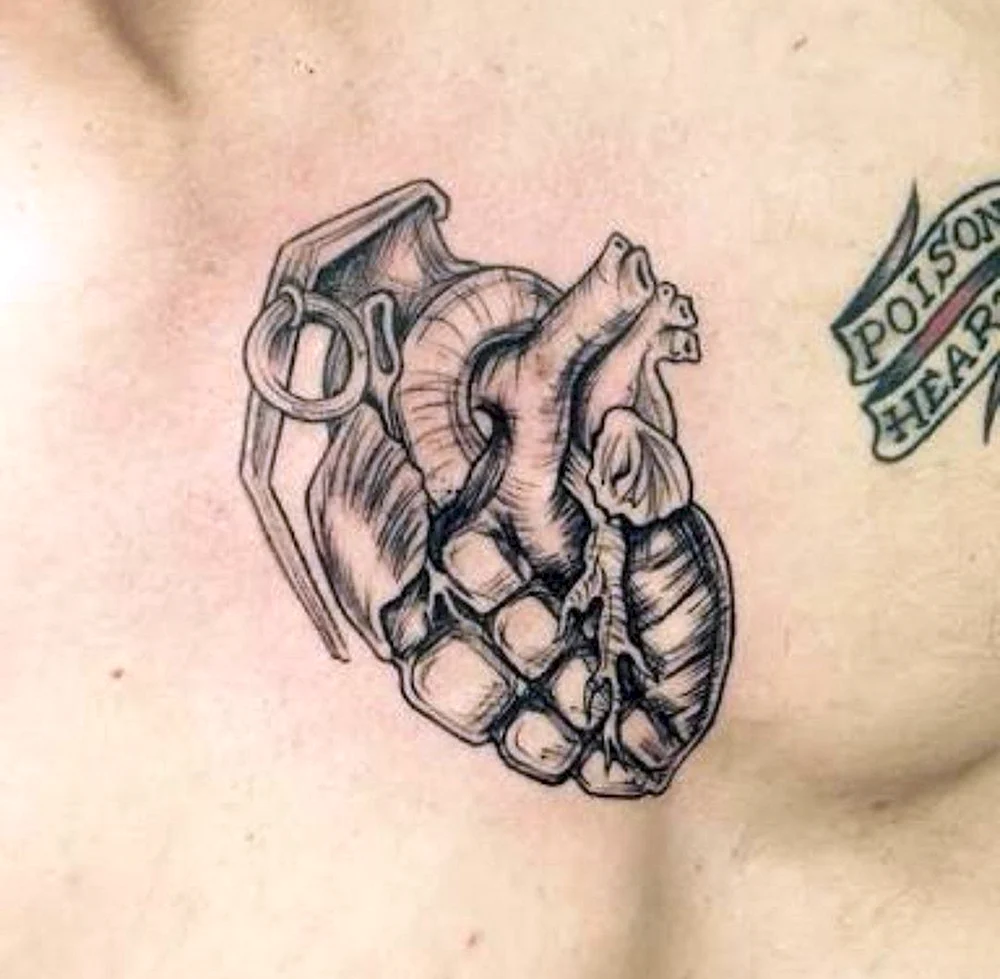 Grenade Chest Tattoo