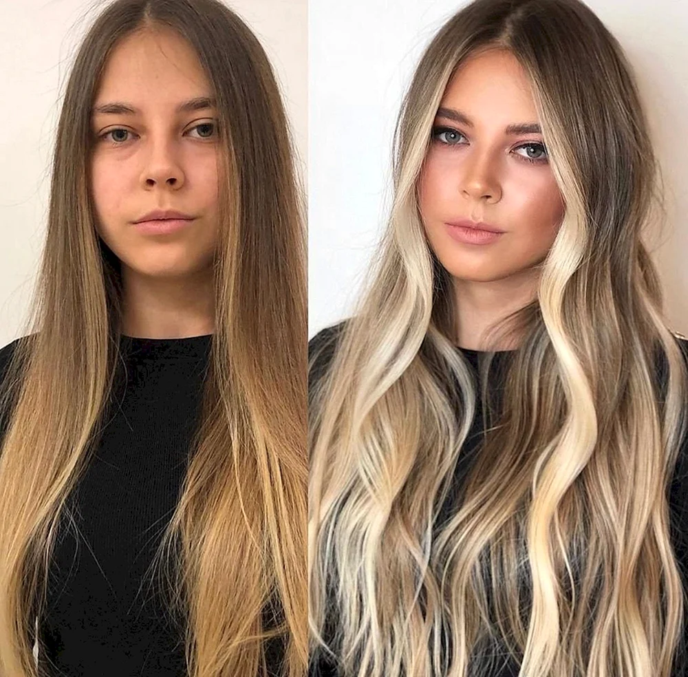 Hair Balayage after and before