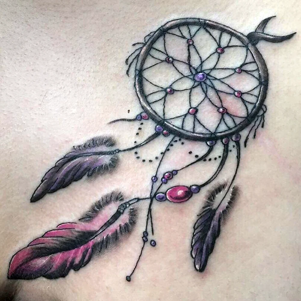 Half Moon Flower Dreamcatcher Tattoo Design