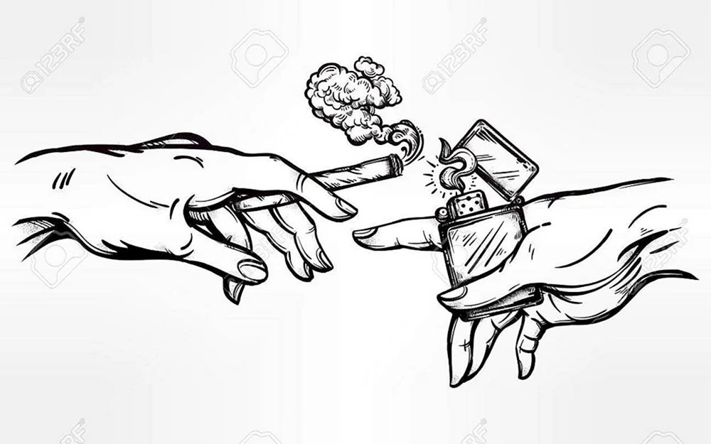 Hand holding cigarette drawn