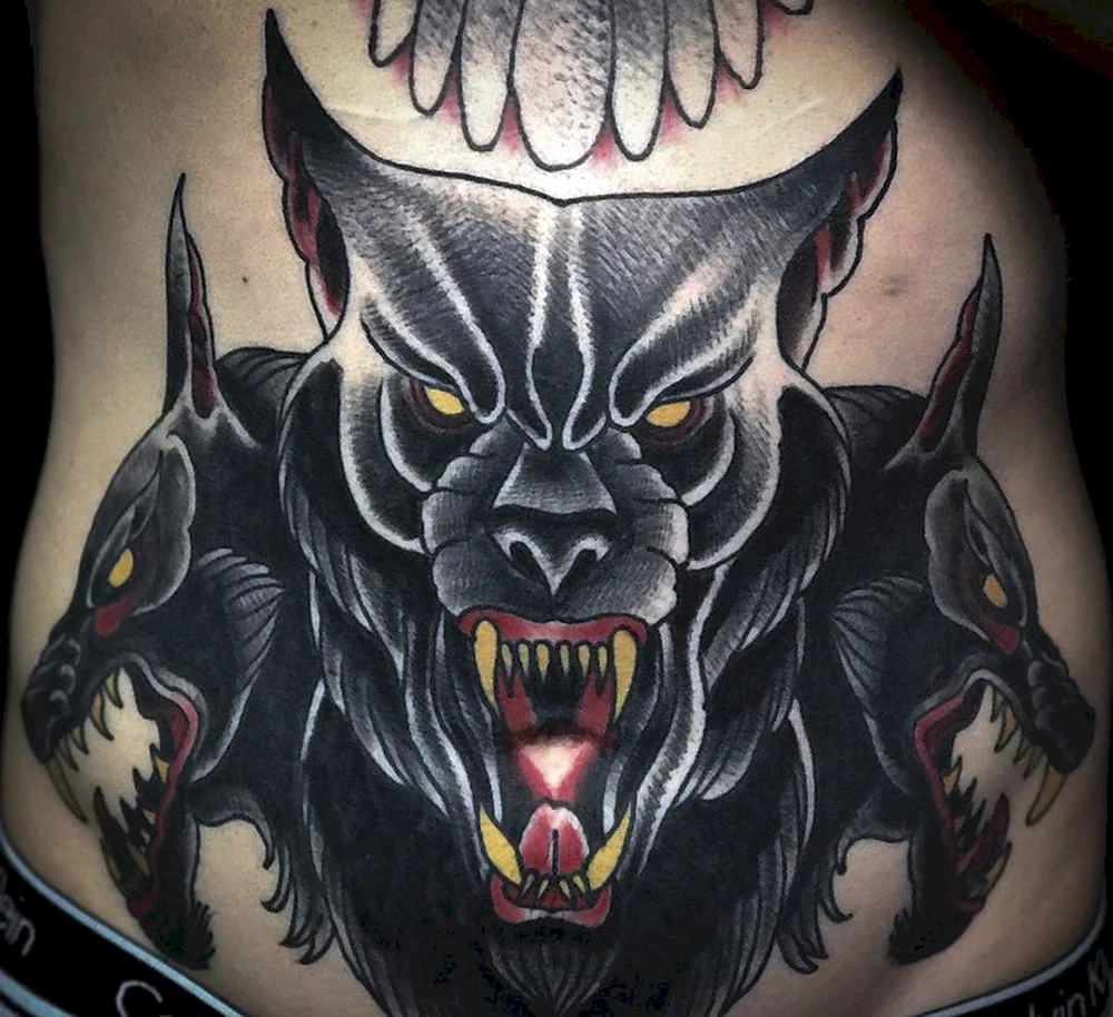 Hell three headed Dog Tattoo