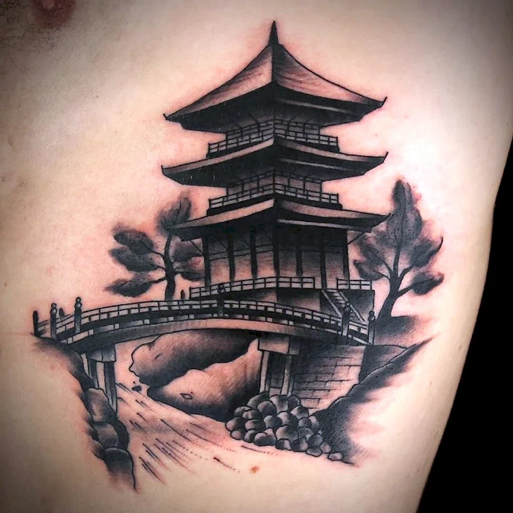 Храм пагода в Японии тату