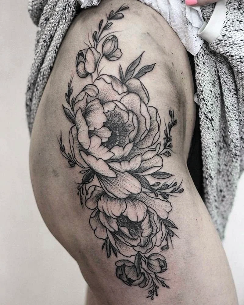 Linework Floral Tattoos large
