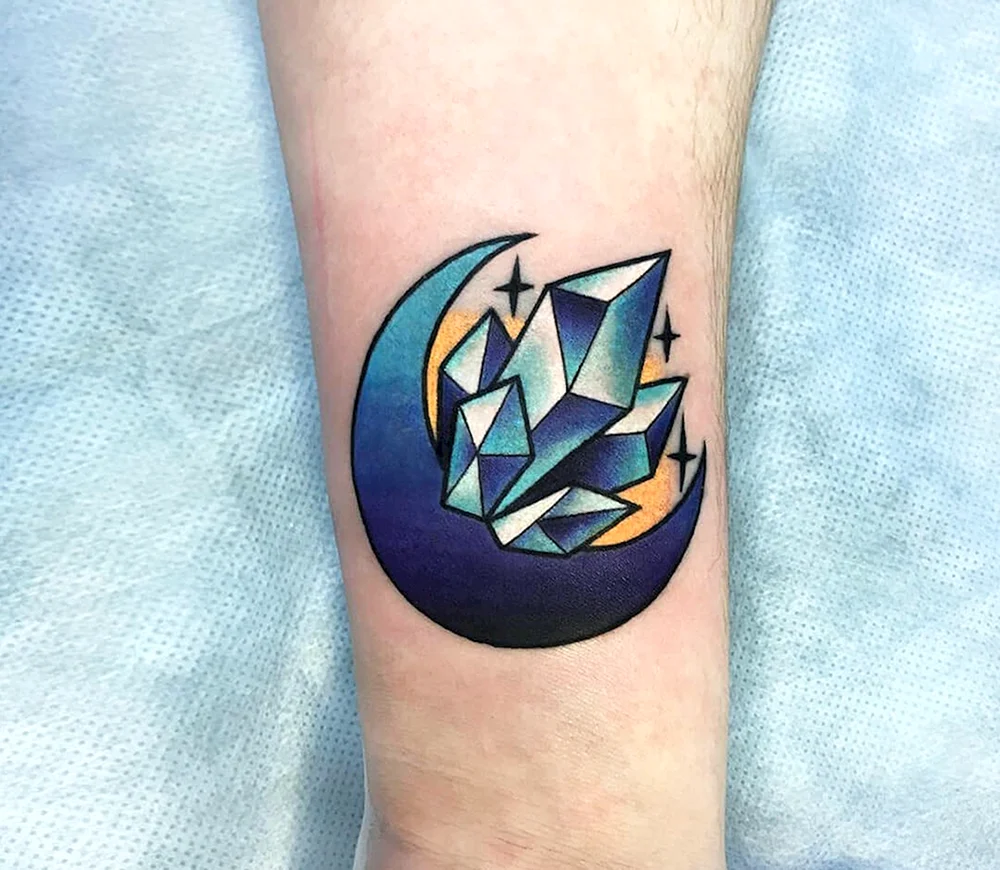 Moon and Crystal Tattoo