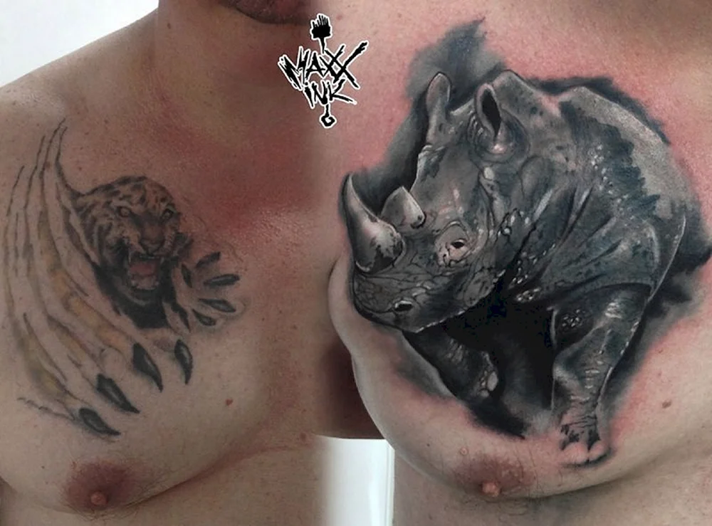 Мощный носорог тату