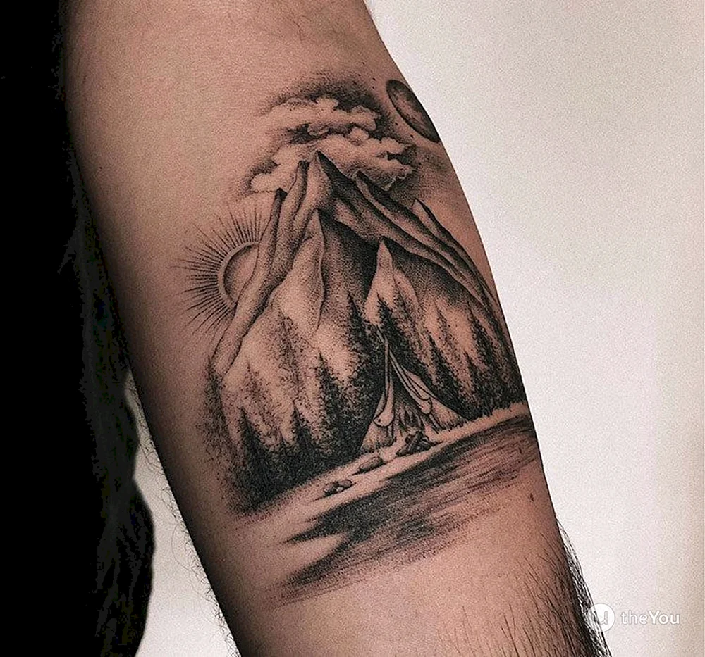 Mountains Tattoo Black Grey