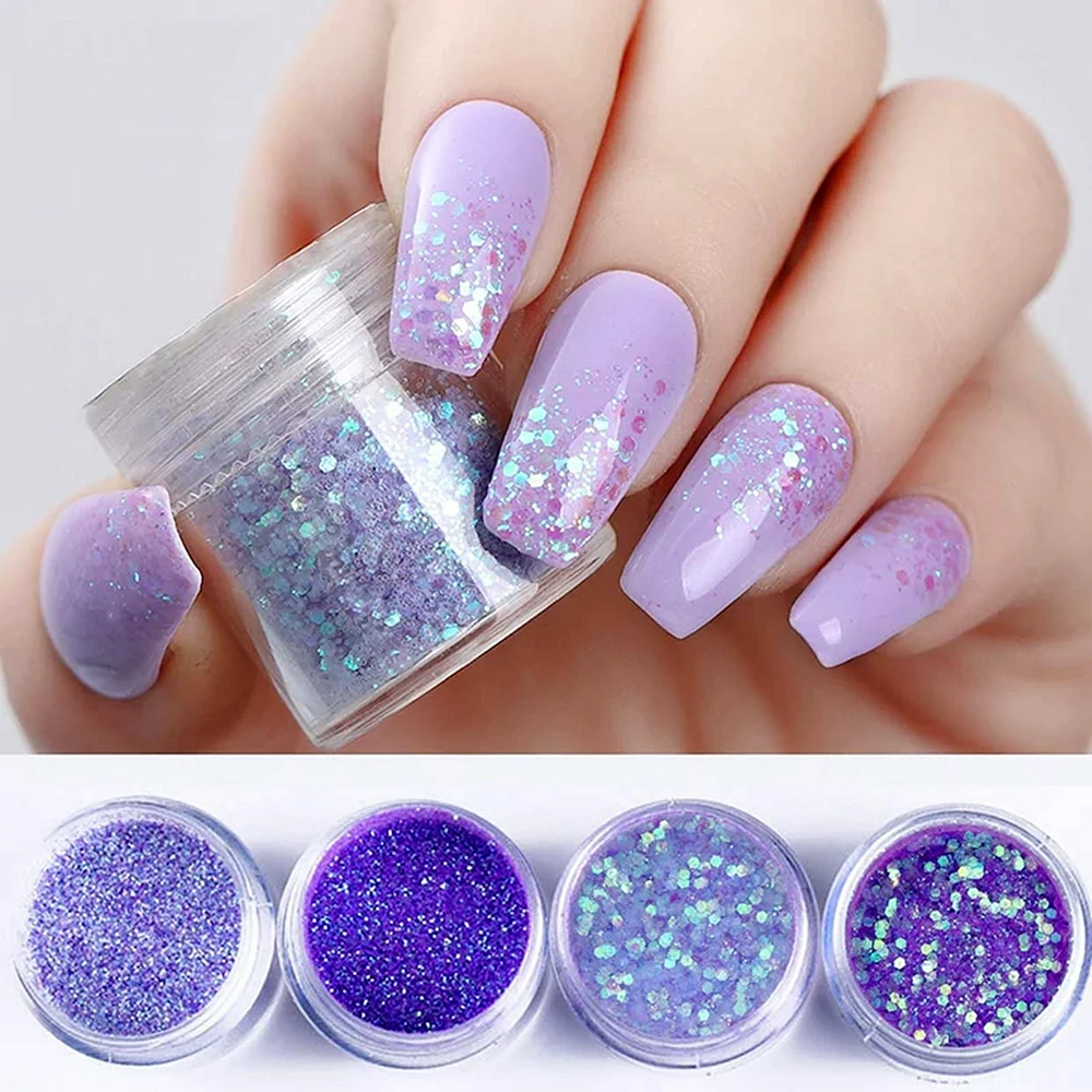Ногти фиолетовые с блестками