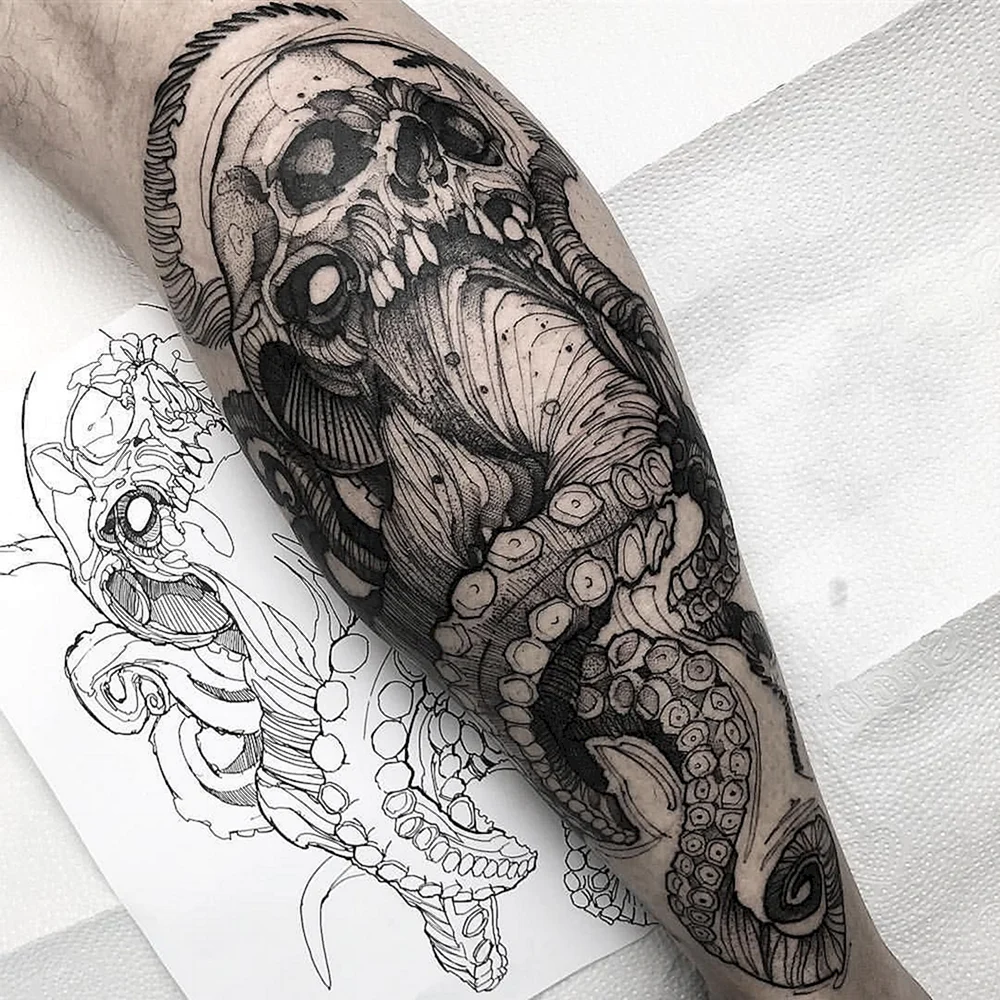 Octopus head Skull hals Tattoo