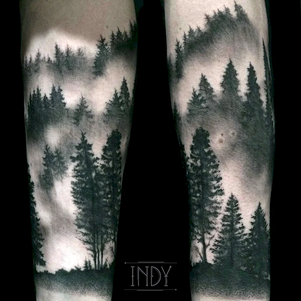 Pine Forest Sleeve Tattoo