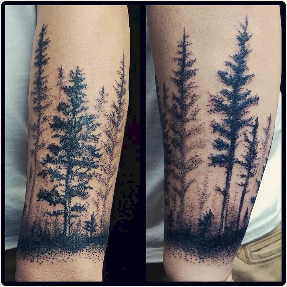 Pine Trees Mountain Tattoo