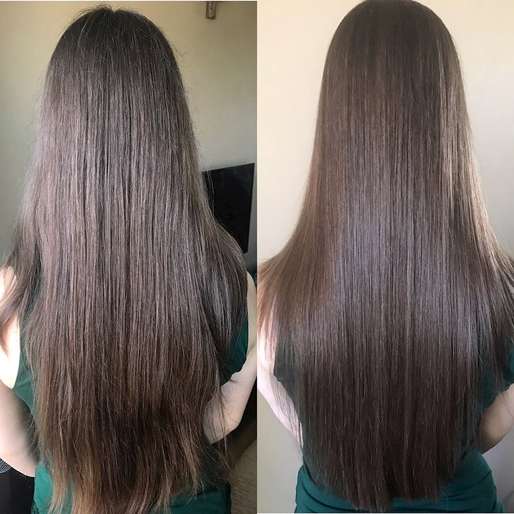 Полировка волос до и после