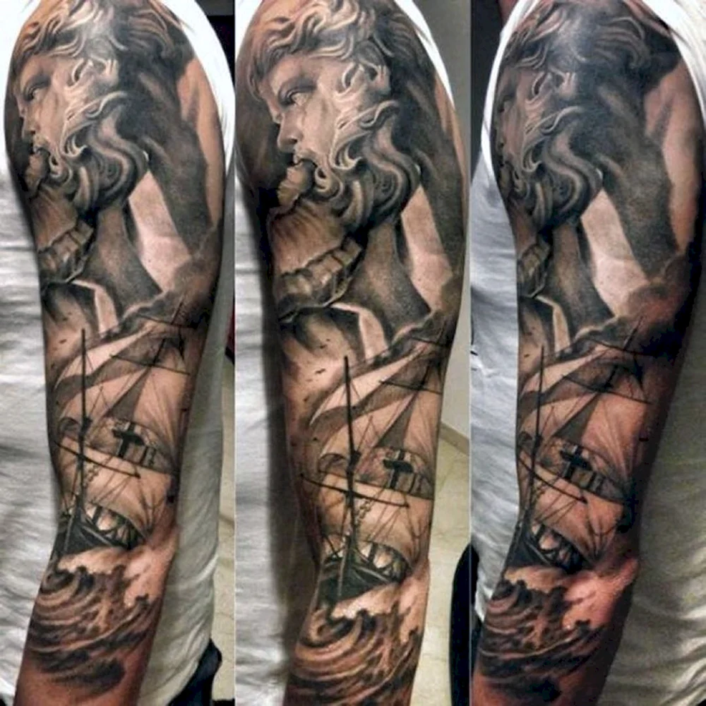 Poseidon God Tattoo Design