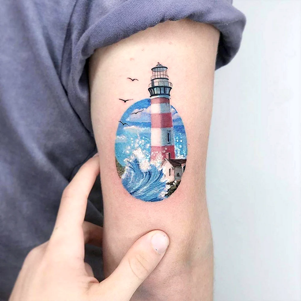 Realistic Lighthouse Tattoo