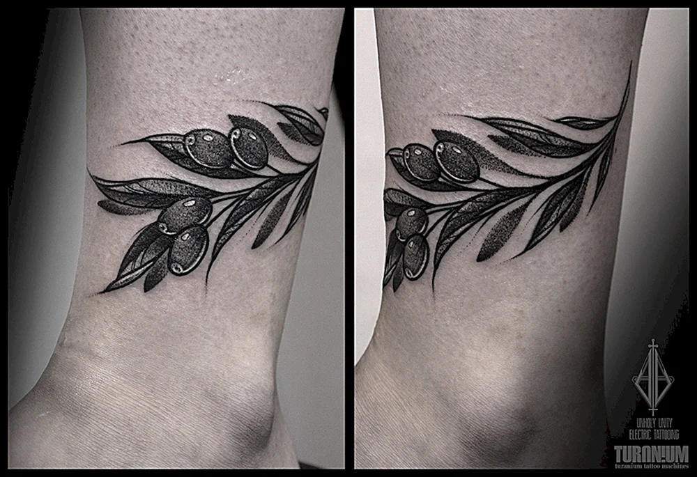 Red Black Flower Branch Tattoo