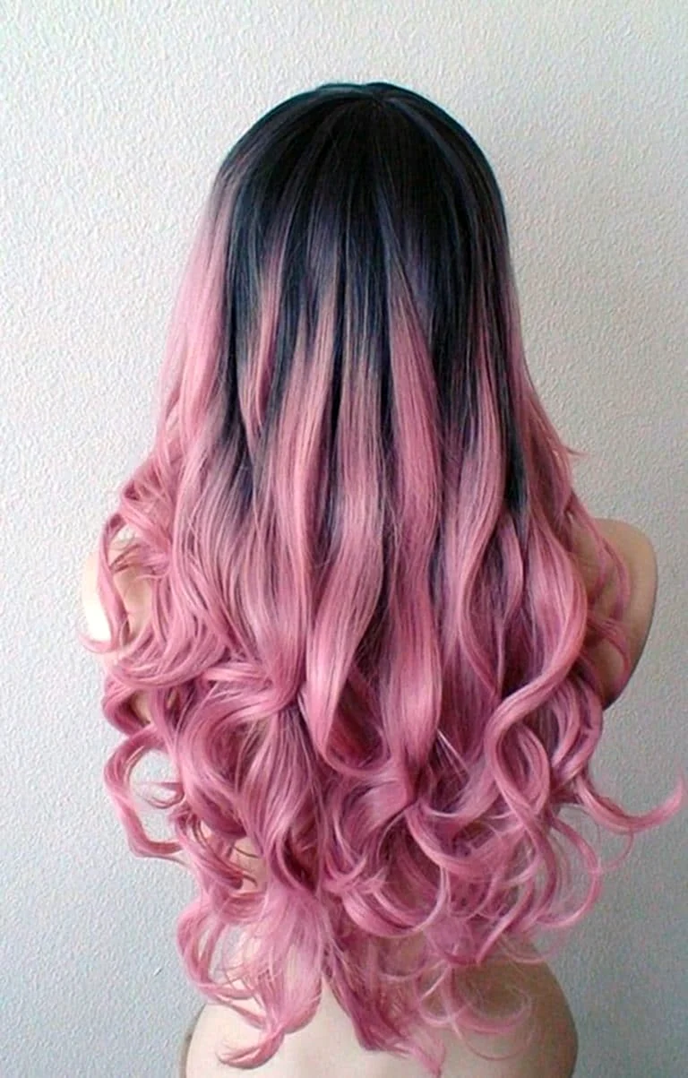 Розовое омбре на темные волосы