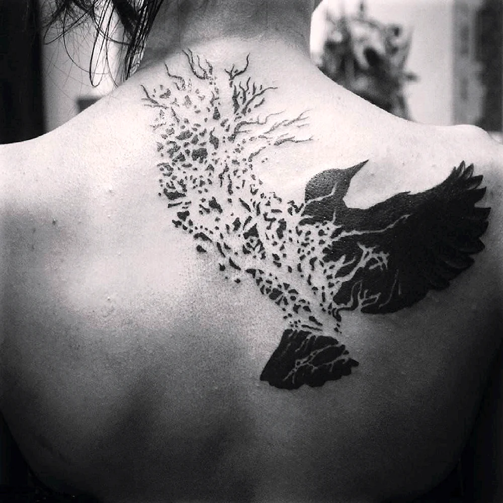 Shoulder Blade Crow Tattoo