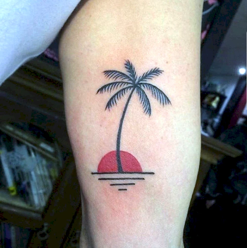 Simple Palm Tree Sunset Tattoo