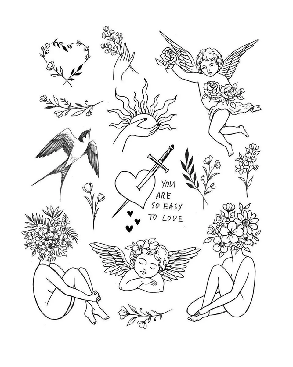 Sketsa tatto Cupid Bersayap