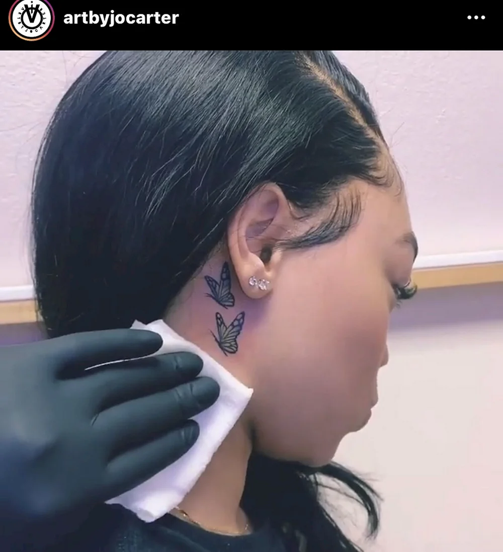 Skinny girl Neck Ear Tattoo in Bali