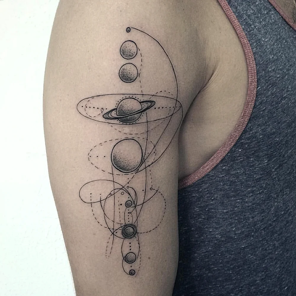 Solar System Sketch Tattoo