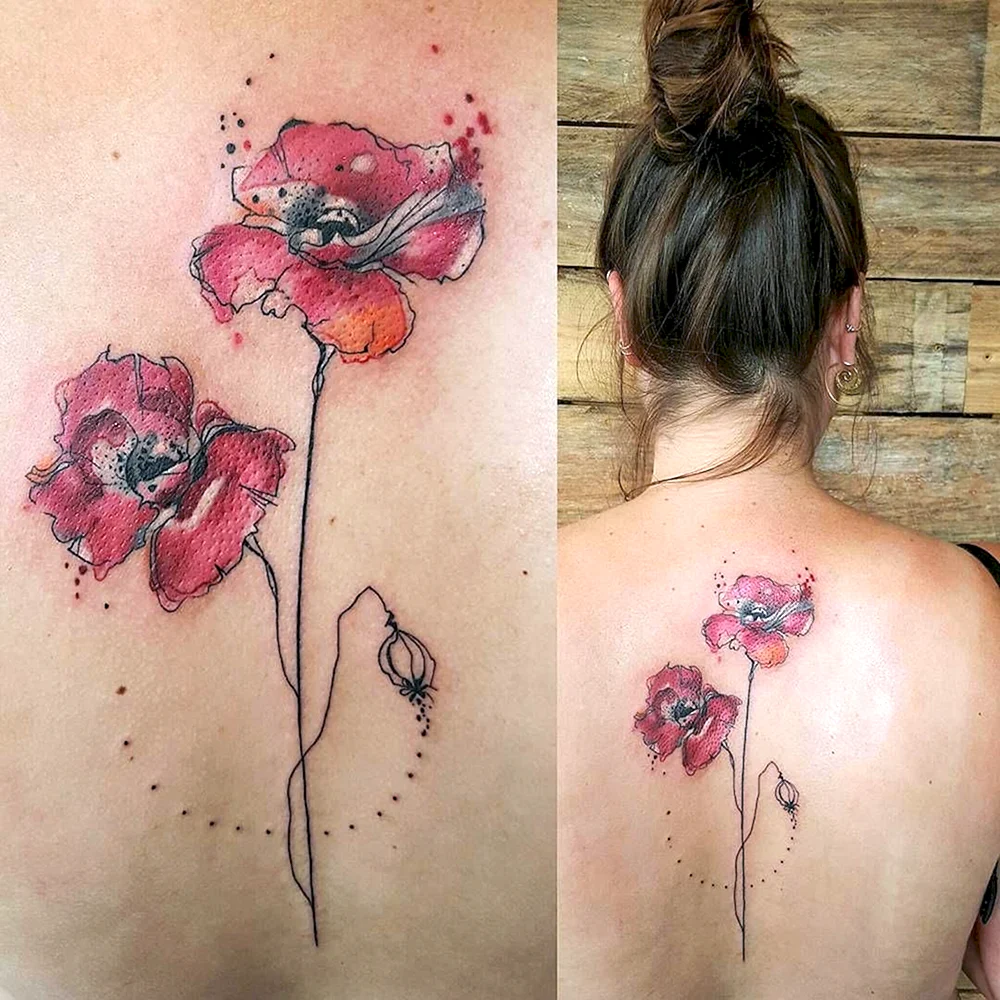 Watercolor Poppy Flower Tattoo