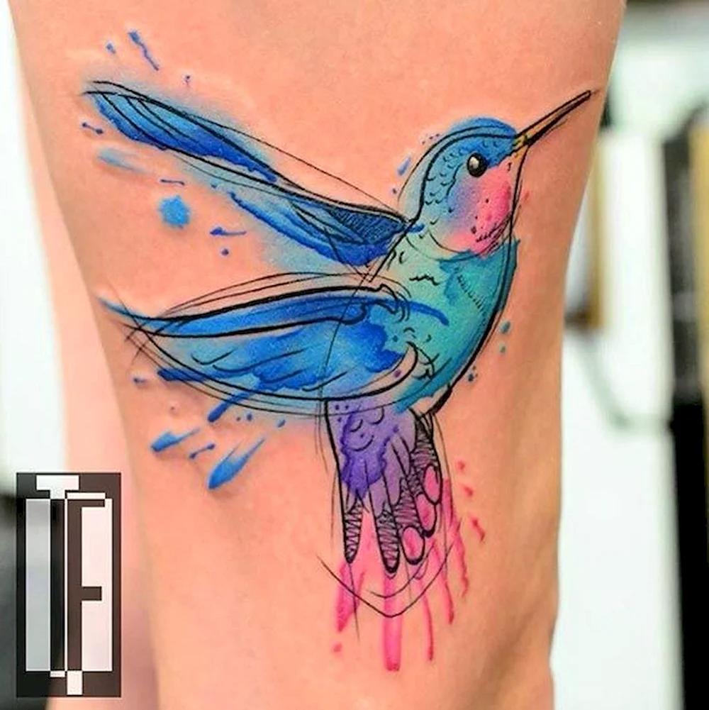 Watercolor Tattoo Hummingbird