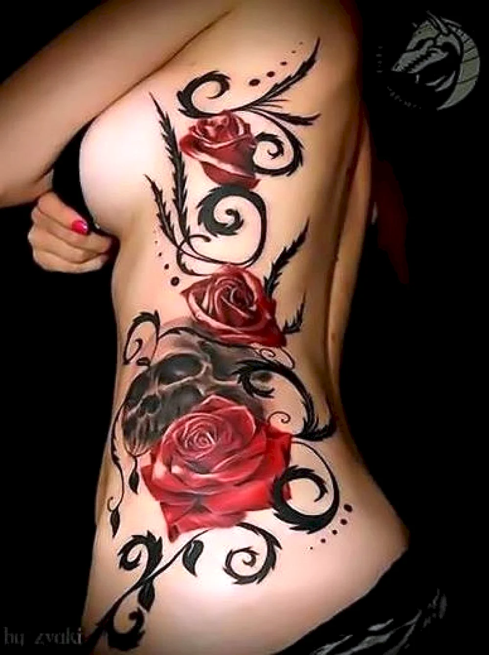 Woman and Roses Tattoo