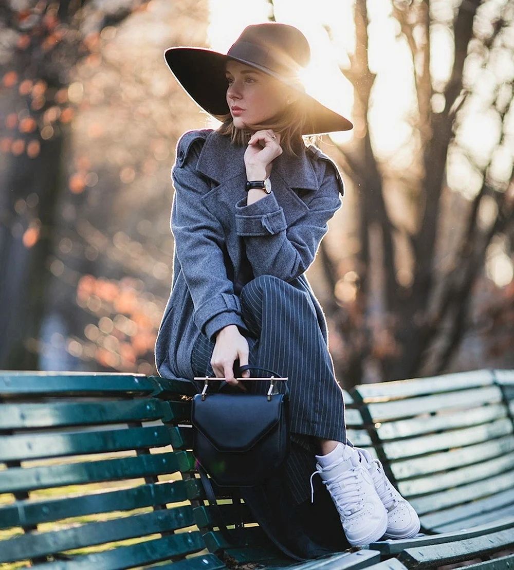 Woman Grey Overcoat and hat
