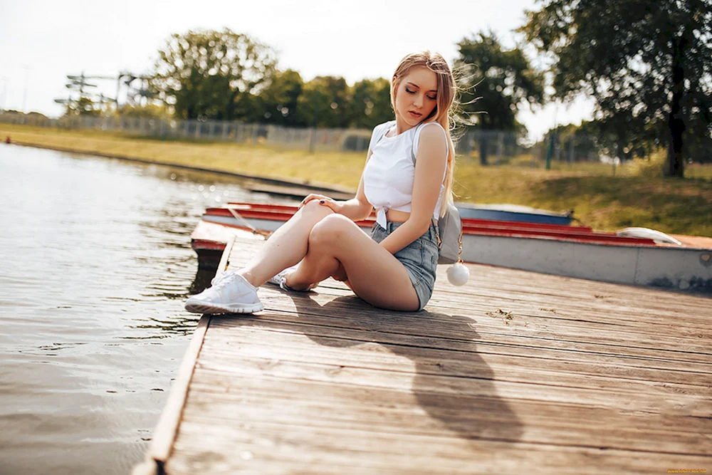 Woman in shorts on Boat