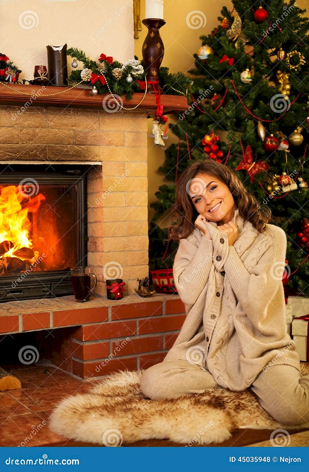 Woman near Oven Christmas