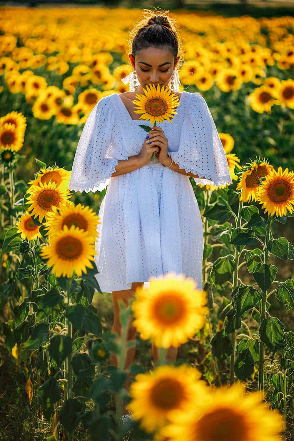 Woman smiling Sunflower