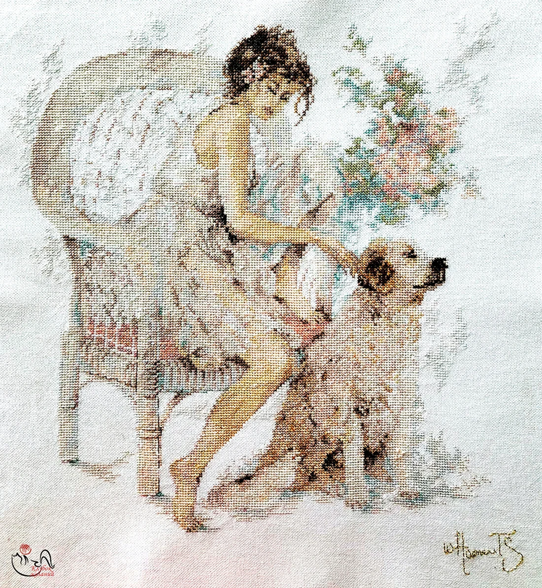 Вышивка Ланарте девушка с собакой